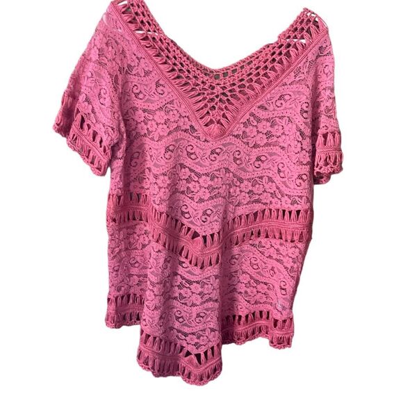 Roaman's Tops - Roman’s size L crocheted coastal beach boho festival tunic travel cruise